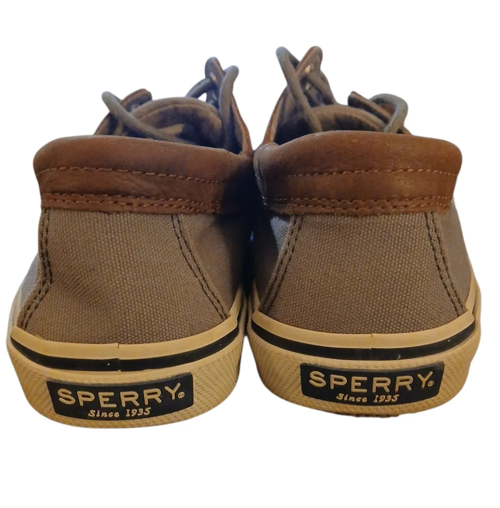 SPERRY Halyard Canvas Top Sider Boat Shoes. Mens. Size 9. Grey/chocolate.